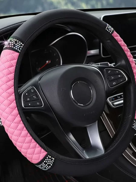 Crystal Diamond Bling Steering Wheel Cover PU Soft Leather