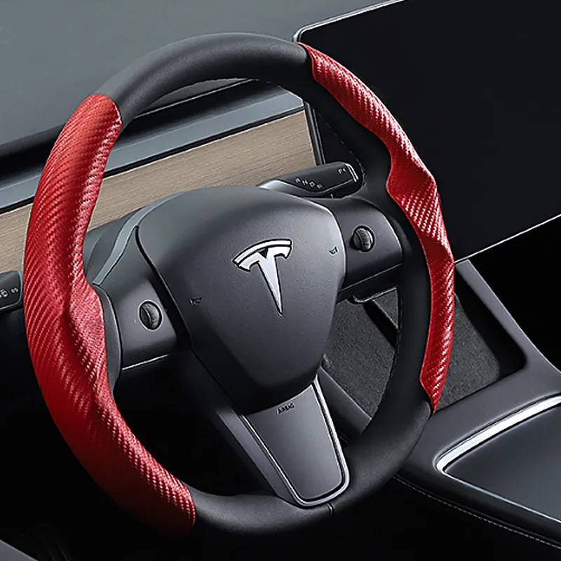 Tesla Steering Wheel Cover Suede Carbon Fiber