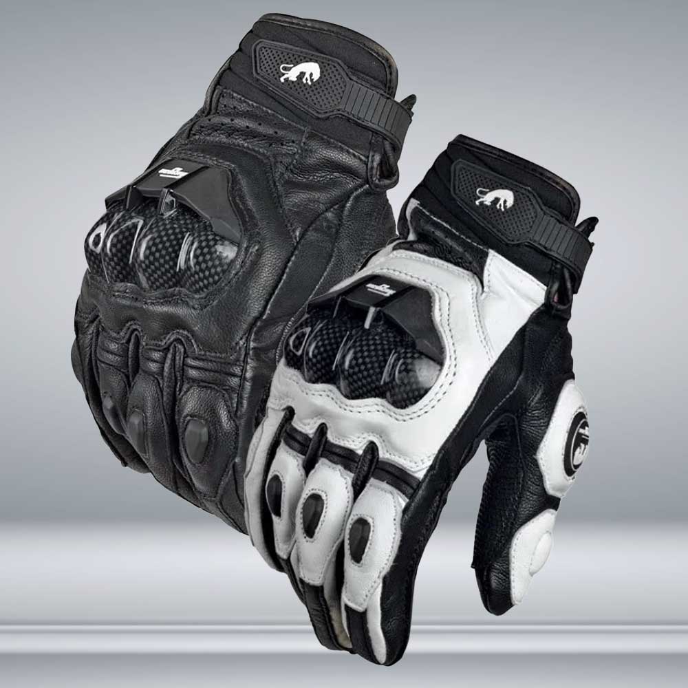 Motorcycle Racing Riding Gloves Black Genuine Leather