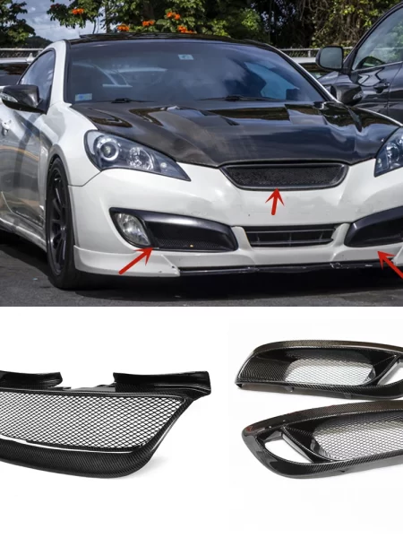 Carbon Fiber Front Grill Grille Lower Body Bumper Fog Light