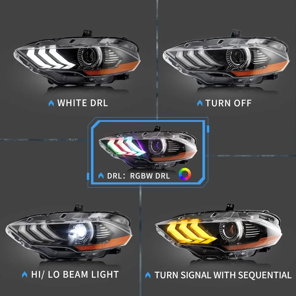 LED RGB Headlights Sequential Turn Signal Dual Alluring Beam Lens