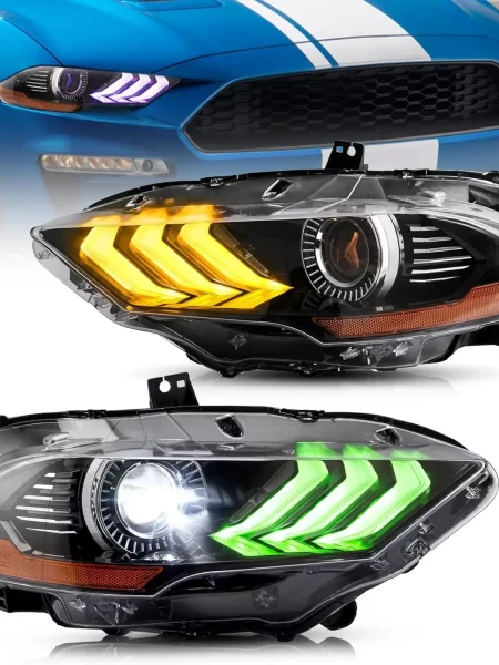 LED RGB Headlights Sequential Turn Signal Dual Alluring Beam Lens